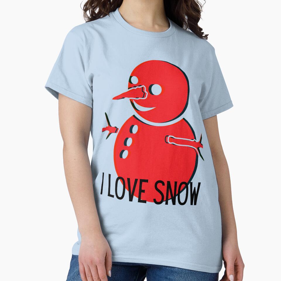 FUN RED SNOWMAN SAYING I LOVE SNOW. by marie1919