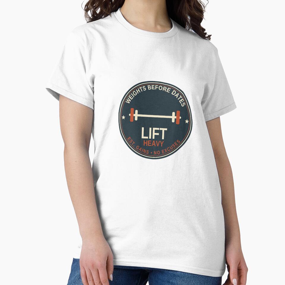 Weights Before Dates — Funny Retro Gym Fitness Badge by NEXTFORMSTUDIO