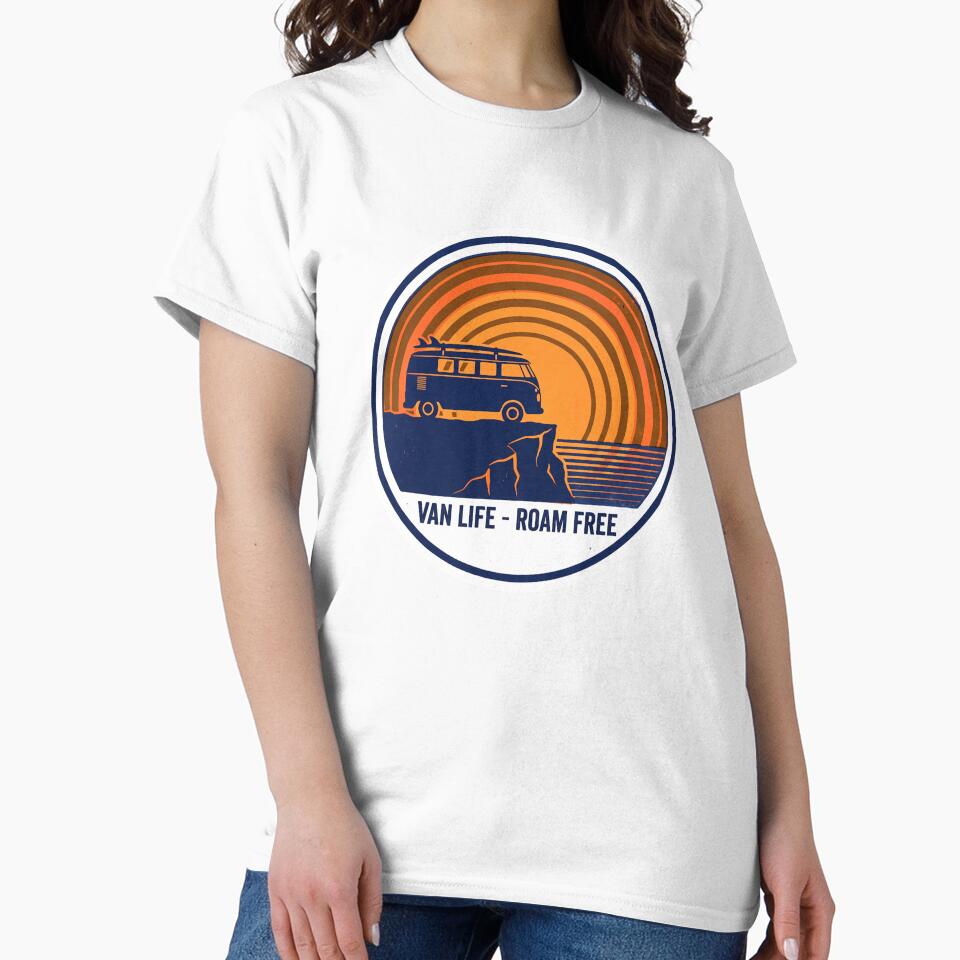 Van Life Roam Free Retro Camper Van Surf Badge by LoliDesignShop