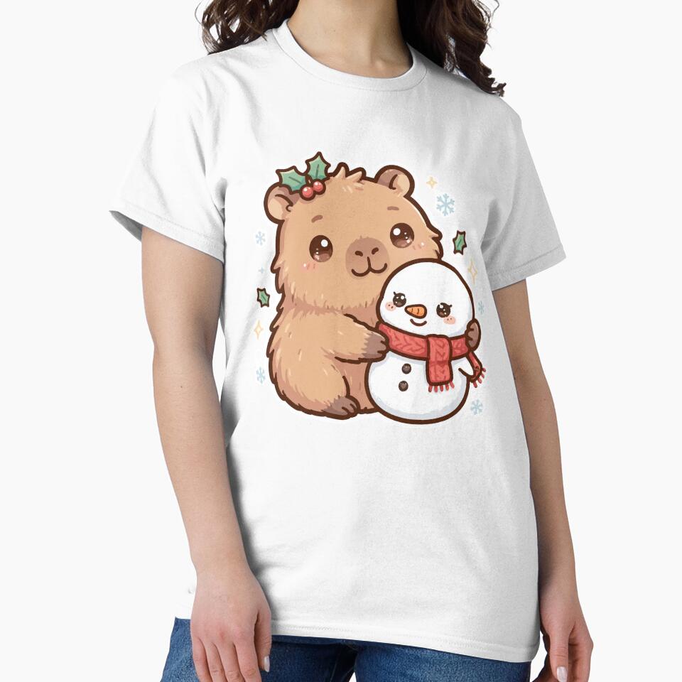 Cute Capybara Hugging Snowman – Kawaii Christmas Winter Animal Design by MoodLay