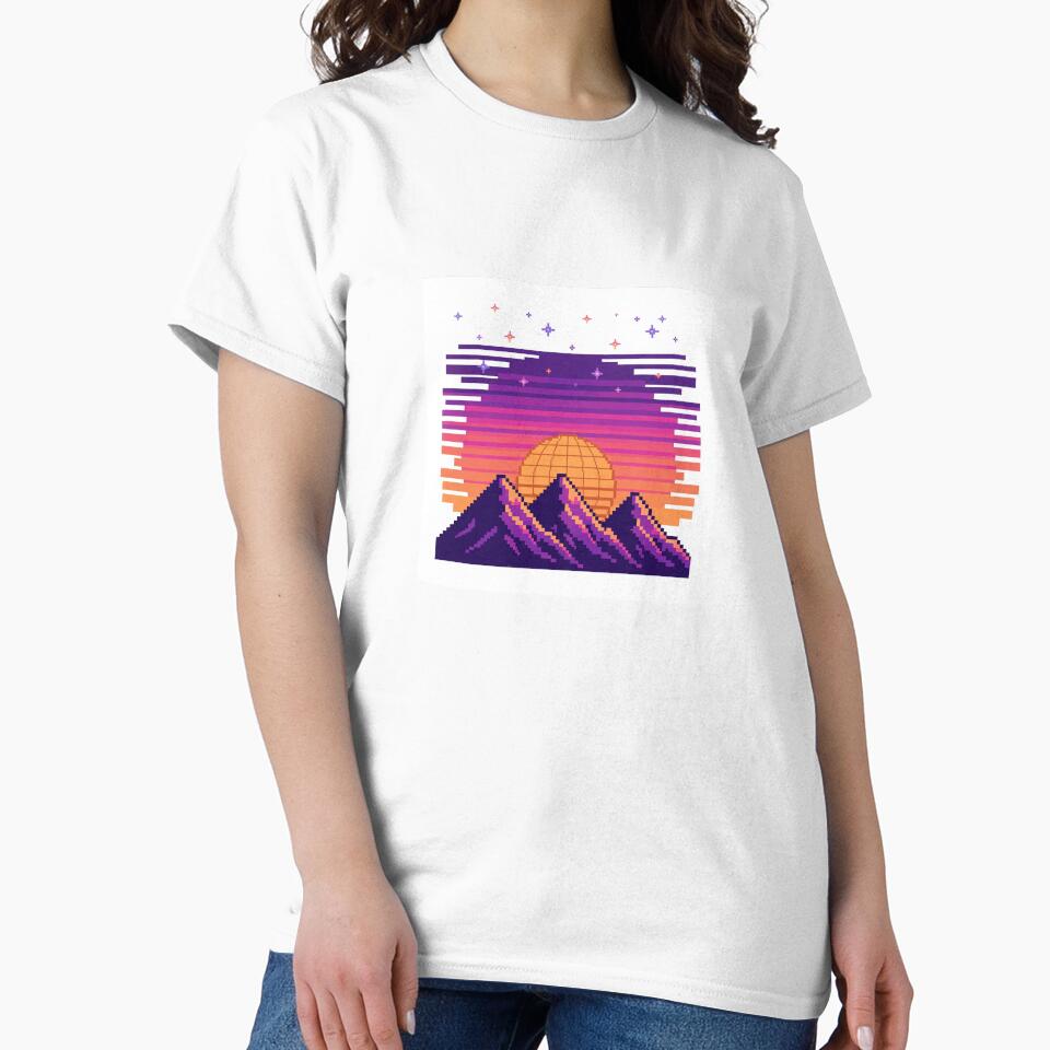 Retro Synthwave Pixel Sunset Mountains by DerMetz