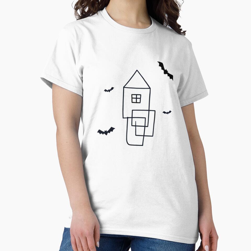 Minimal Haunted House with Bats – Cute Spooky Halloween by SamartkitDesign