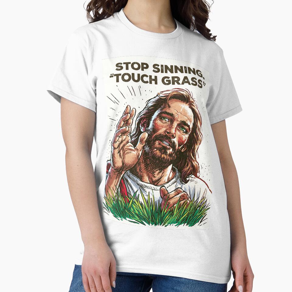 Stop Sinning Touch Grass Jesus Vintage Art by Piotrek0001