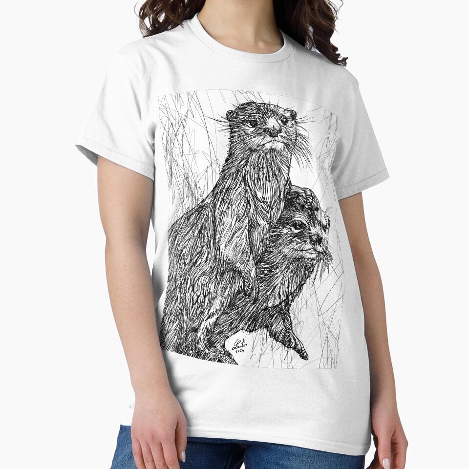 TWO OTTERS ink portrait by lautir