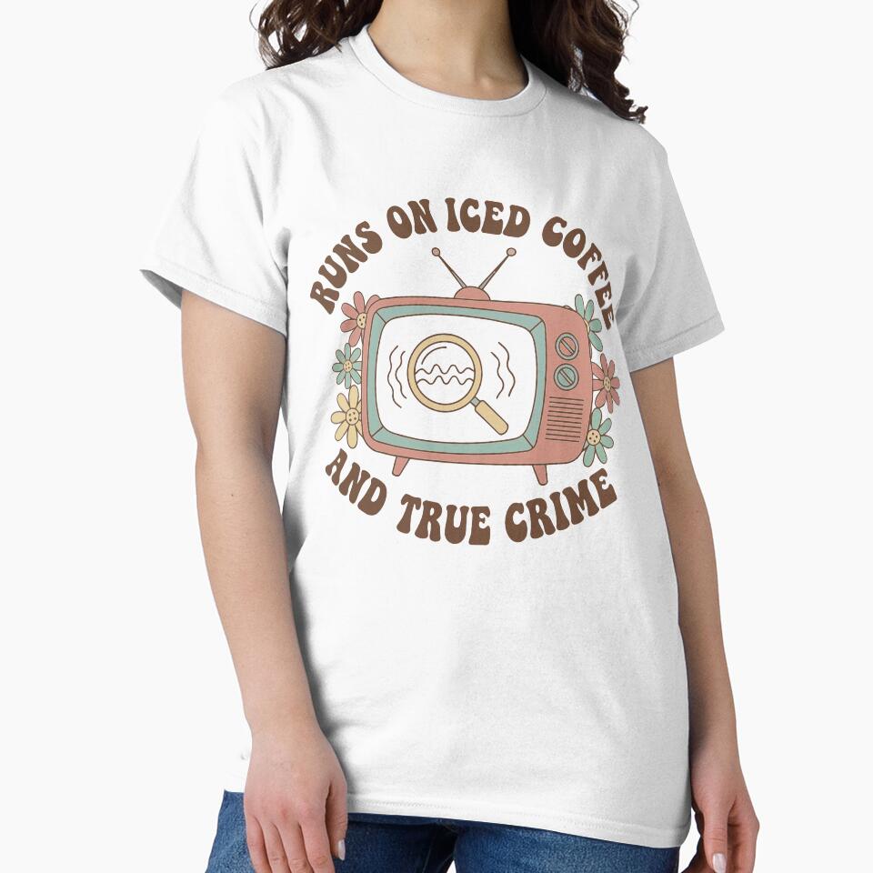 "Runs On Iced Coffee And True Crime" Retro TV Graphic - Groovy Podcast Fan Art - Armchair Detective by BestChoiceService