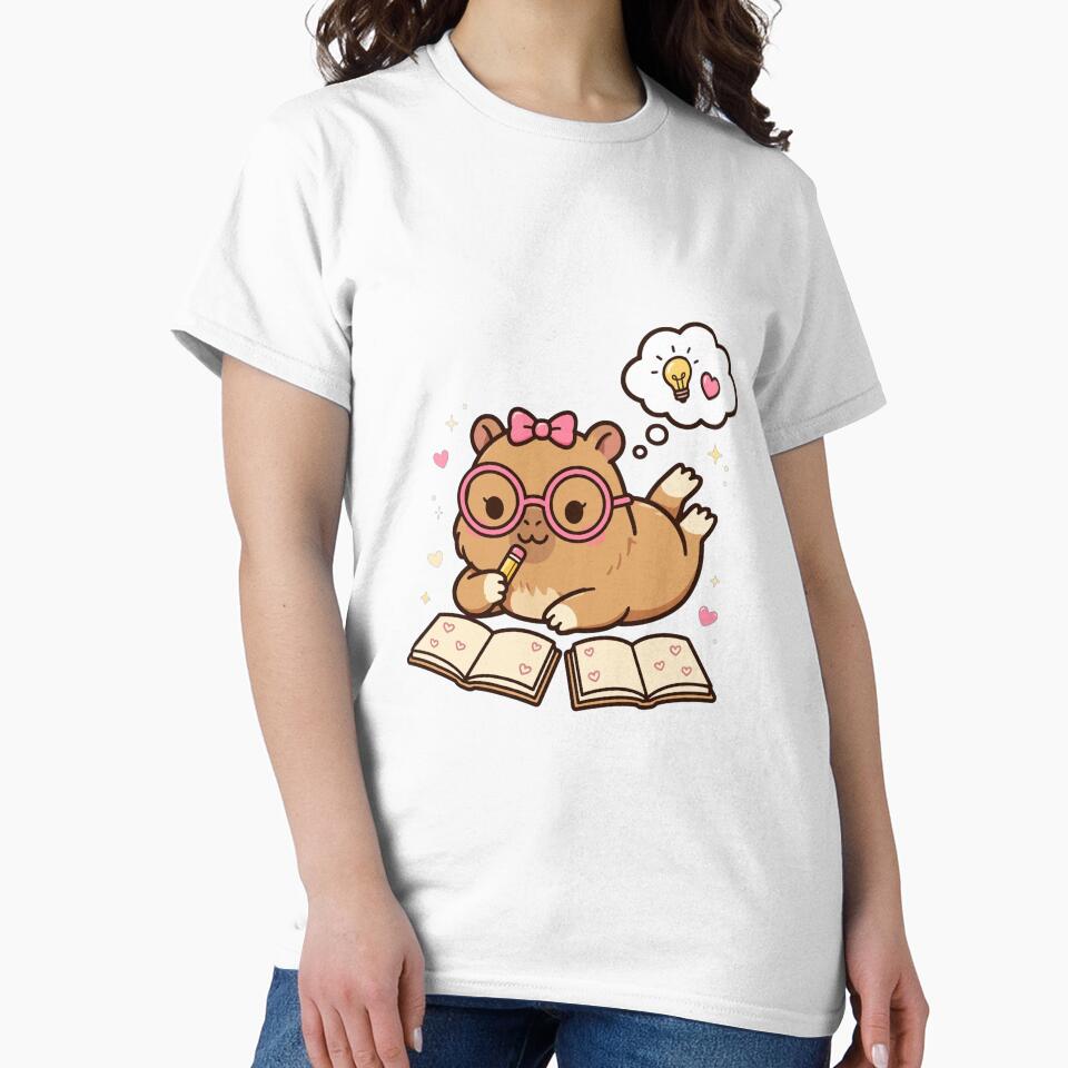 Cute Capybara Studying On Tummy - Kawaii Study Buddy Glasses Sticker by Ala'Salem| Cute Characters, Real Moods