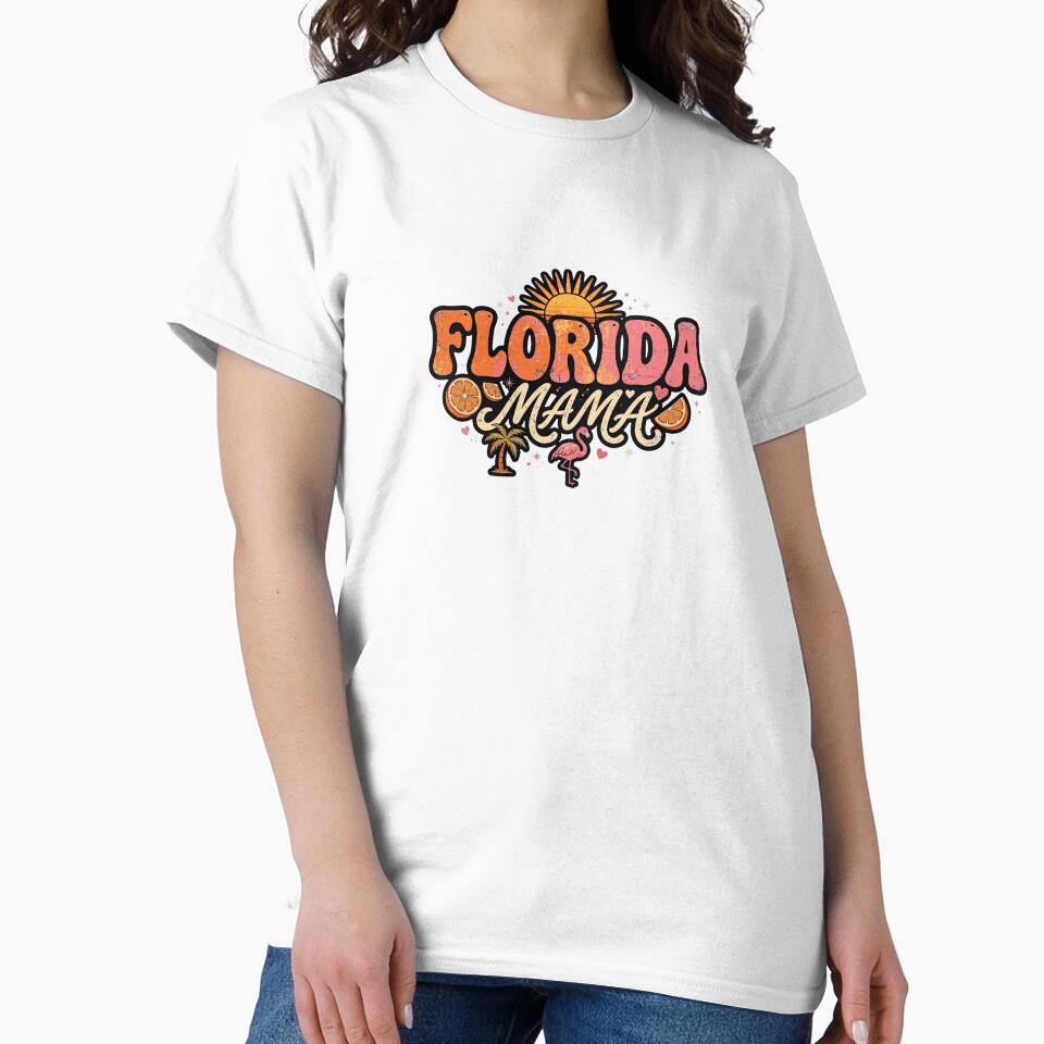 Florida Mama Retro Shirt - Sunshine State Orange Tropical Beach Mom by Petringo