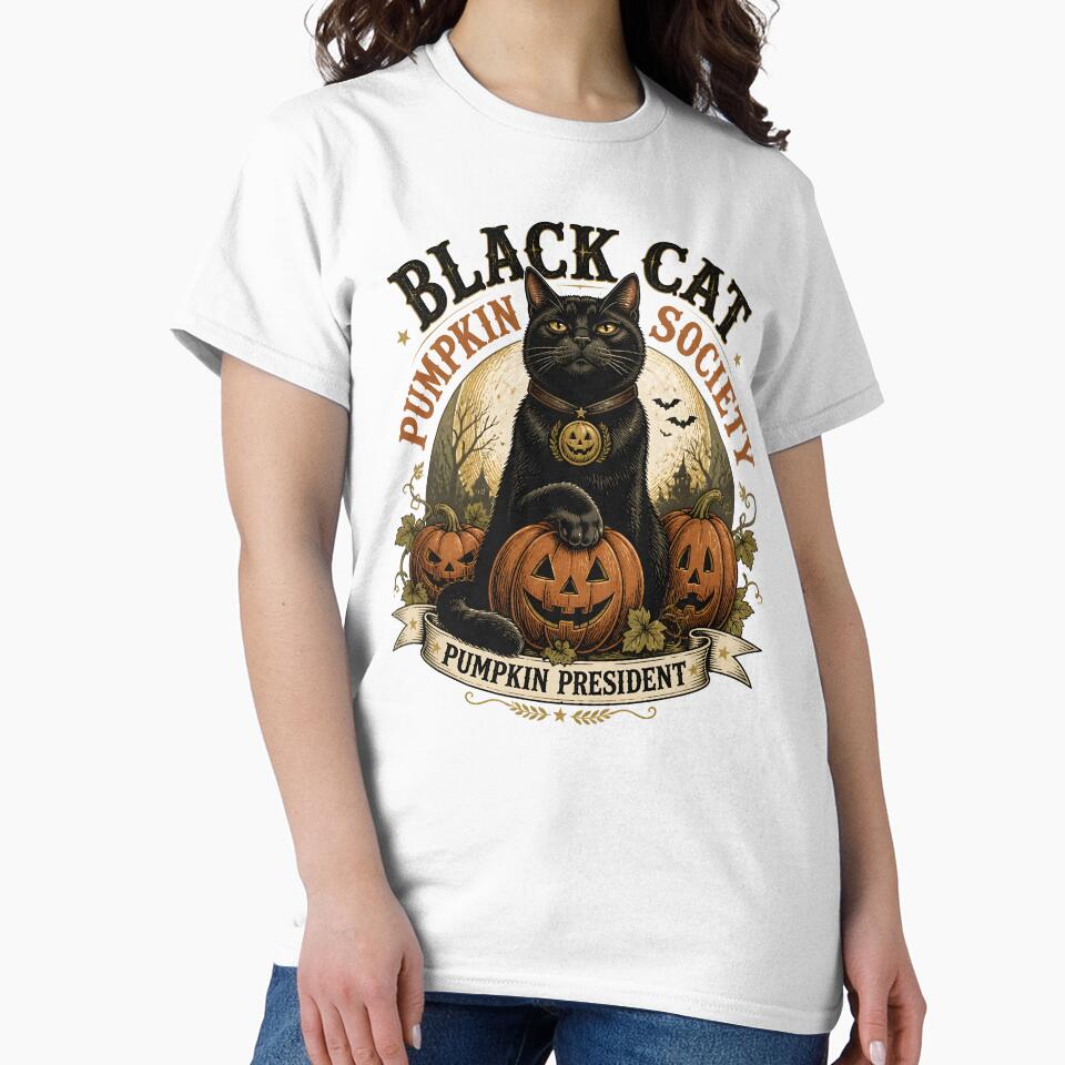 BLACK CAT PUMPKIN SOCIETY Pumpkin President Halloween Vintage Screen Print by OliviaHayesArt