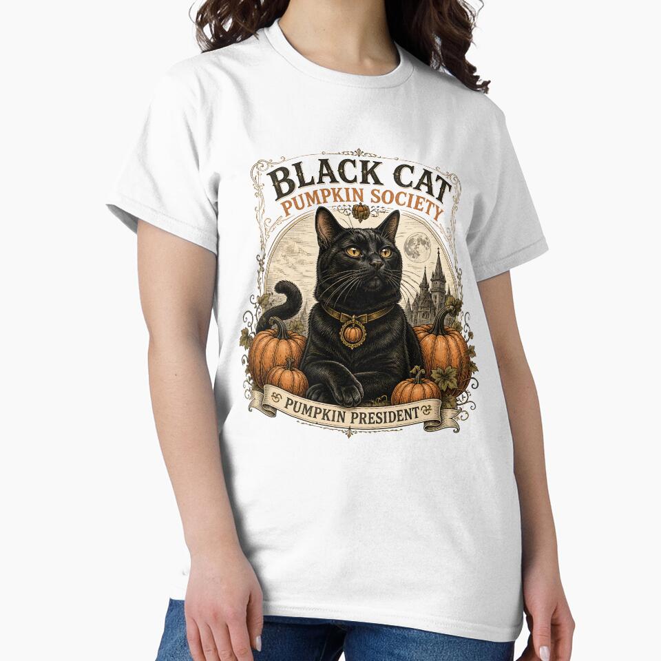 BLACK CAT PUMPKIN SOCIETY Pumpkin President Halloween Gothic Engraving by OliviaHayesArt