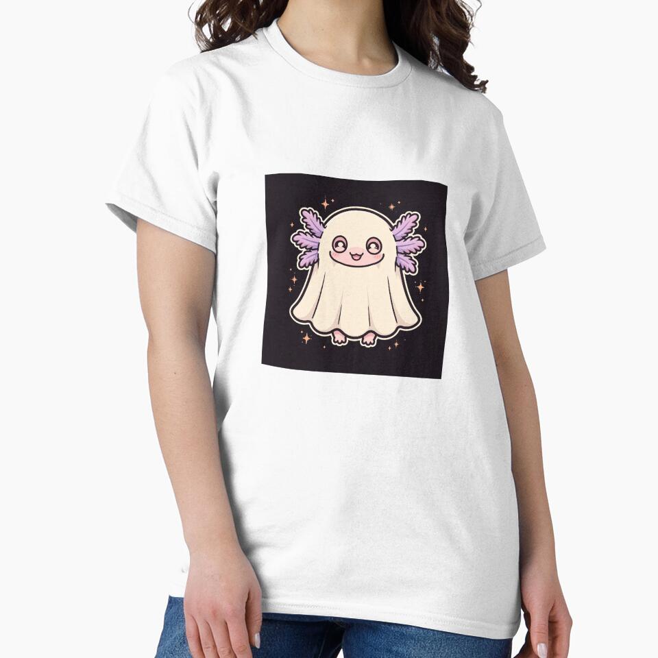 Axolotl in Halloween Costume Sticker | Cute Axolotl Ghost Outfit Tee by WaferHouseGoods