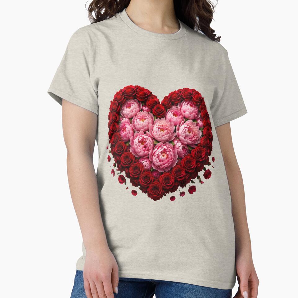 Romantic Red Rose and Pink Peony Floral Heart Sticker by Scro-Ciob-Shop