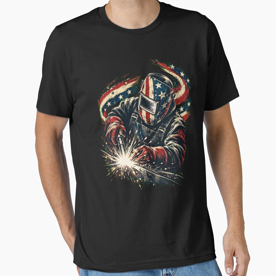 Welding Warrior Astronaut American Flag Space Welder by THREE LITTLE BEANS