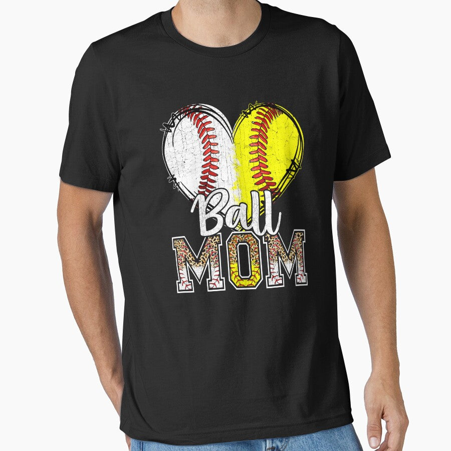 Ball Mom Heart Baseball Softball Mama Women Mothers Day by MichelSorour