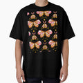 Retro Boho Moth Pattern – Elegant Pink Gold Burnt Orange Moths on Black Repeat Design by DERA RAY