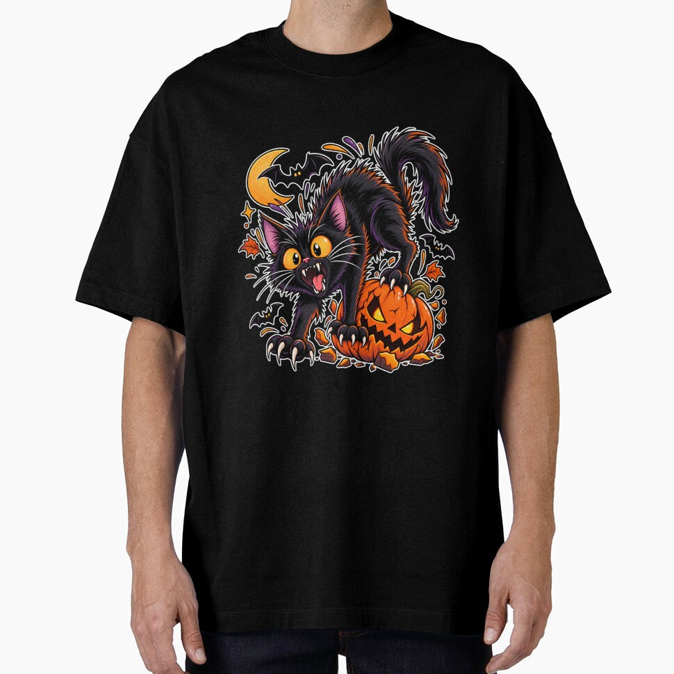 Spooky Black Cat and Pumpkin Halloween by OMdesign10
