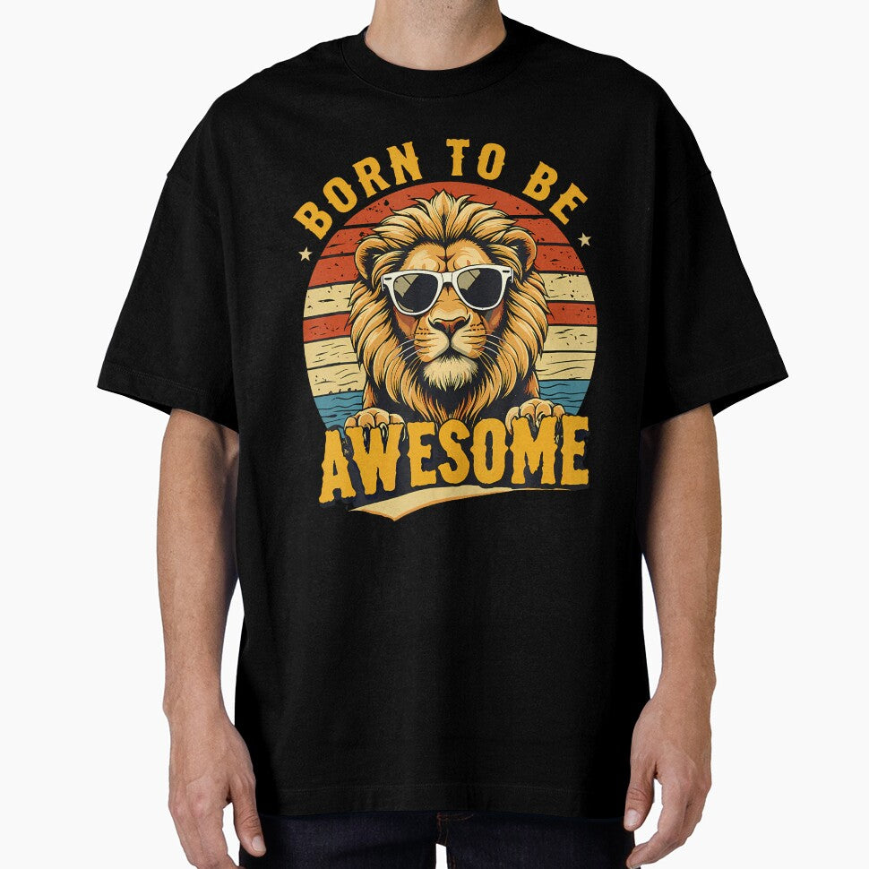 Born To Be Awesome Lion Vintage Sunset Retro Lion by pfanodlnazb
