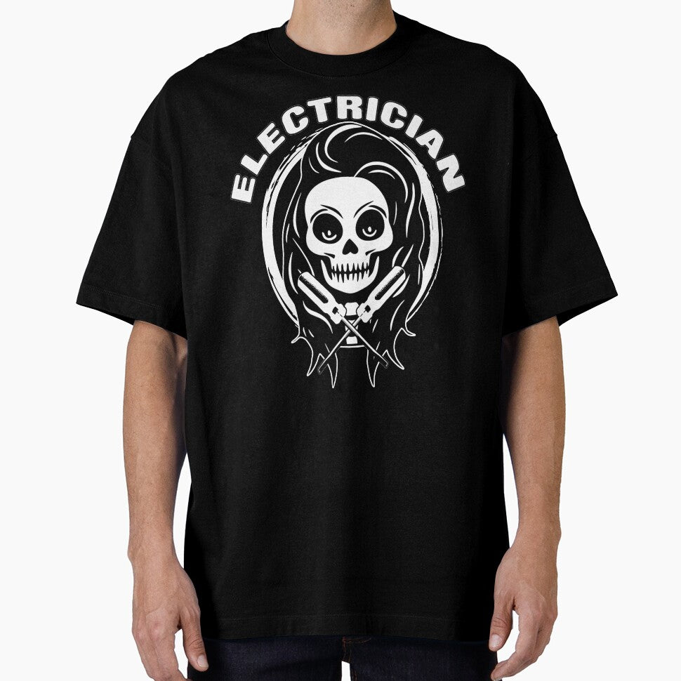 Female Electrician Skull and Screwdriver Crossed Tools White Logo by Nuletto