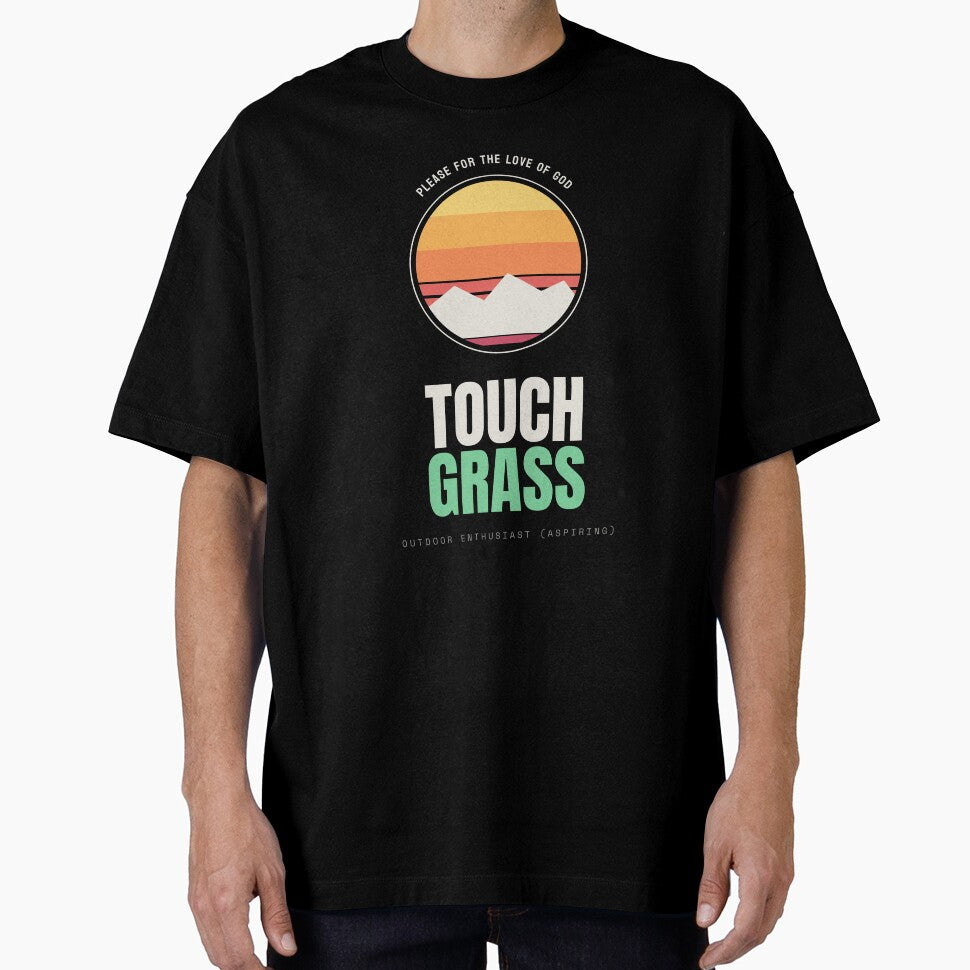 Touch Grass - Retro Sun Badge (Light Print) by besiwashere