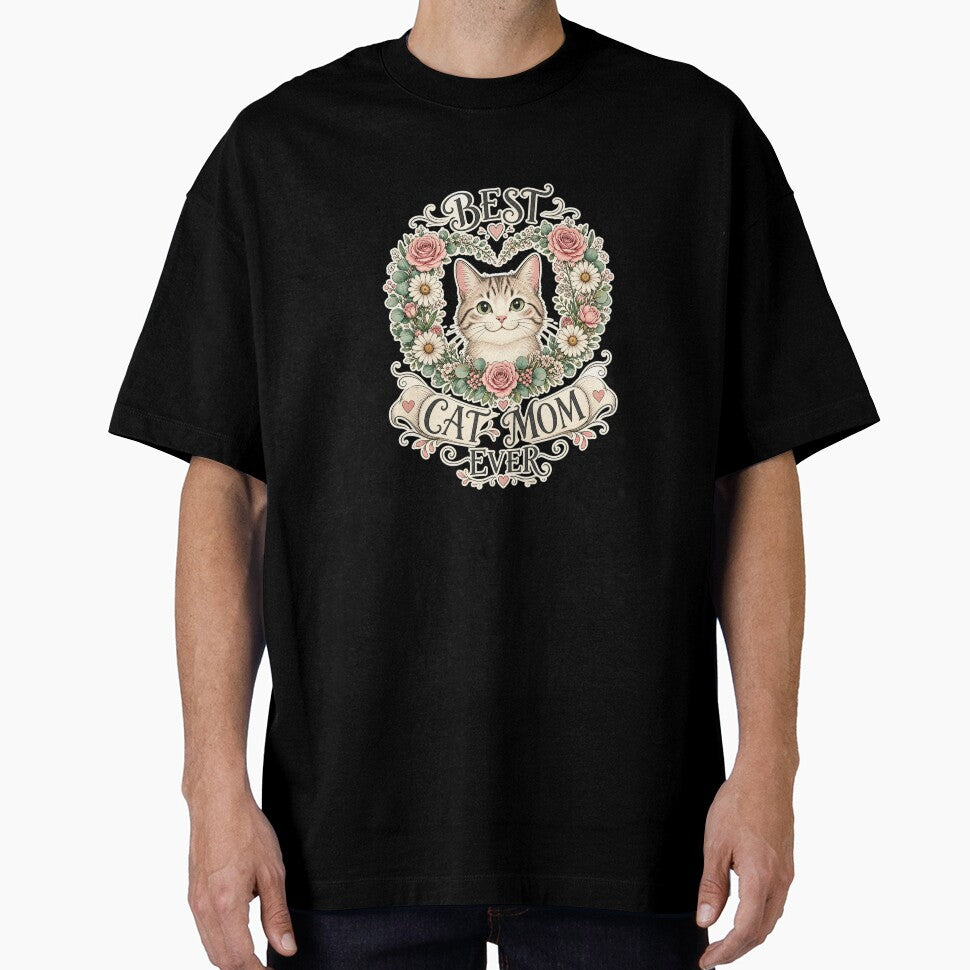Elegant Floral Heart Wreath Best Cat Mom Ever by Kaikab007
