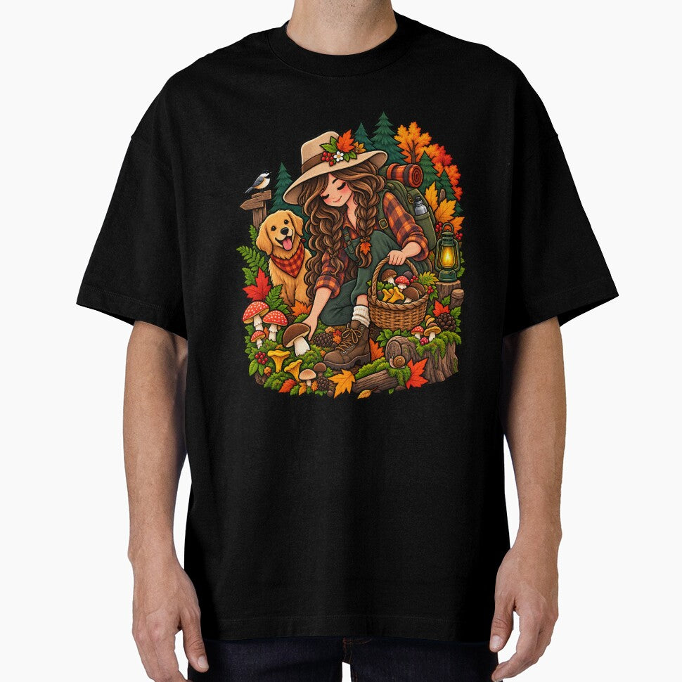 Cozy Fall Mushroom Foraging Hiking Autumn Nature Girl by Tbenghali