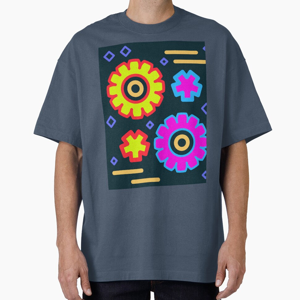 Dark Retro 90s Memphis Style Cogs and Diamonds by The Nomadic Designs