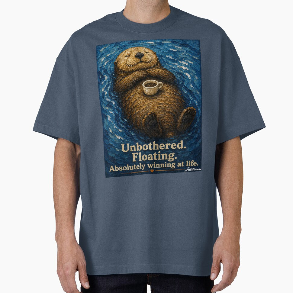 Sea Otter Floating Coffee Cup Flat Illustration Unbothered Animal Art by Artisticanvas