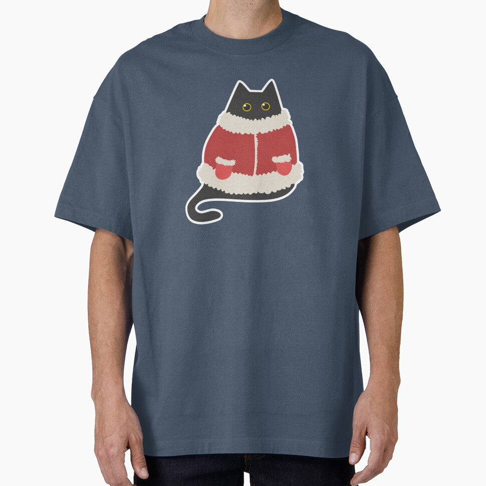 Cute chubby black santa cat for Christmas by CiniArt