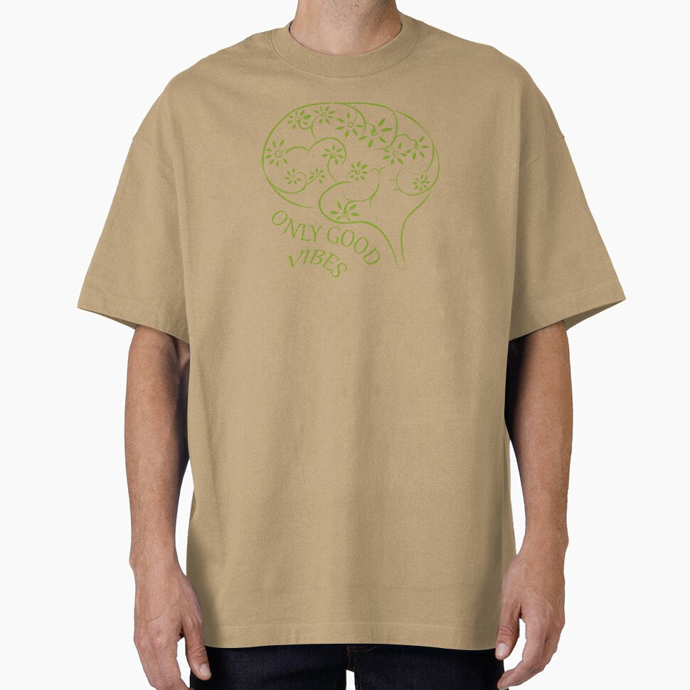 Only good vibes. Green brain with quote by evk-art