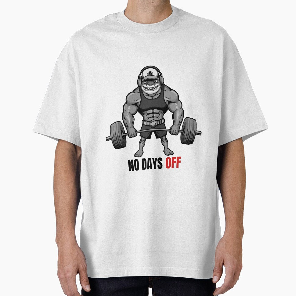 No days OFF - Buff Shark Workout Motivation – Funny Gym Cat Workout Design by Iron Mind Club