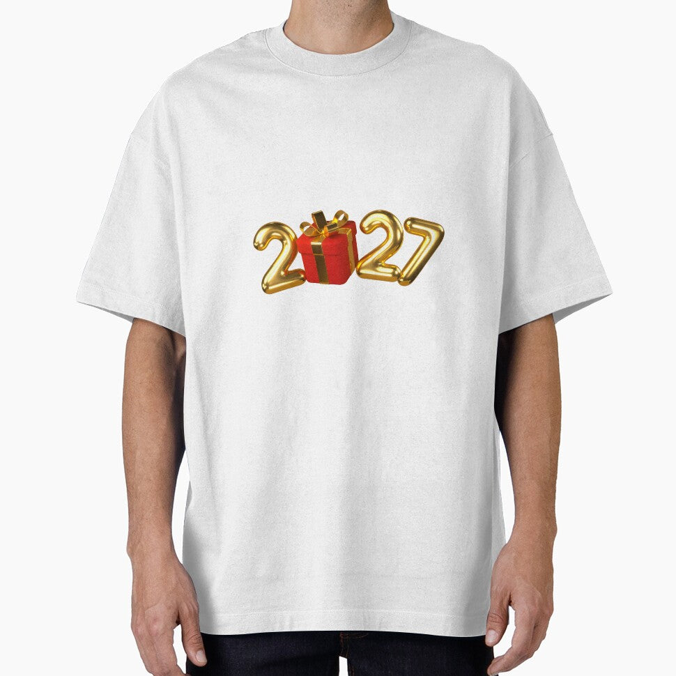 Happy New Year 2027 Gold Balloons with Red Gift by M.Store