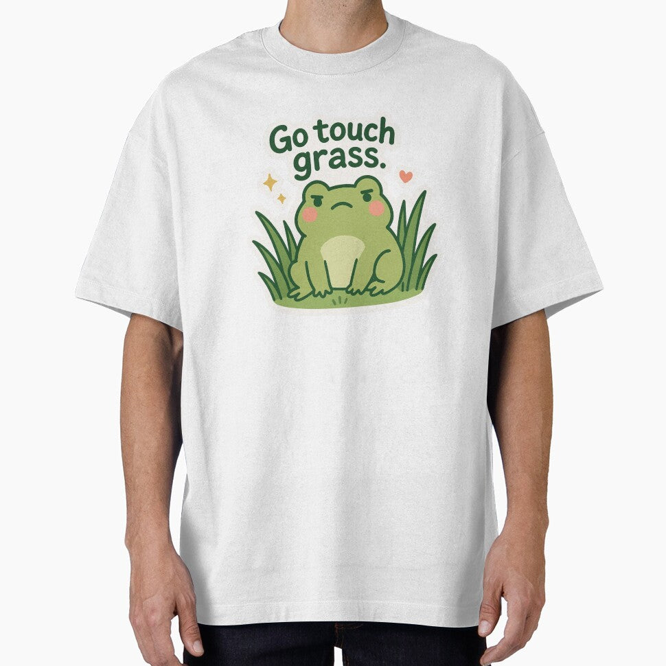 Go Touch Grass Grumpy Green Frog by DivinelyAligned8