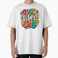 Good Vibes Only Groovy Retro Smiley Daisy Peace Quote Sticker by HimaPrototype
