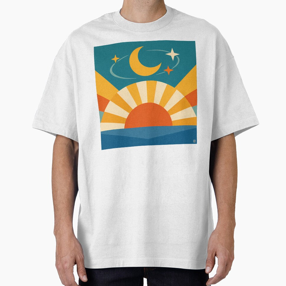 Minimal Sun and Moon Sunrise with Stars by InkSmithery