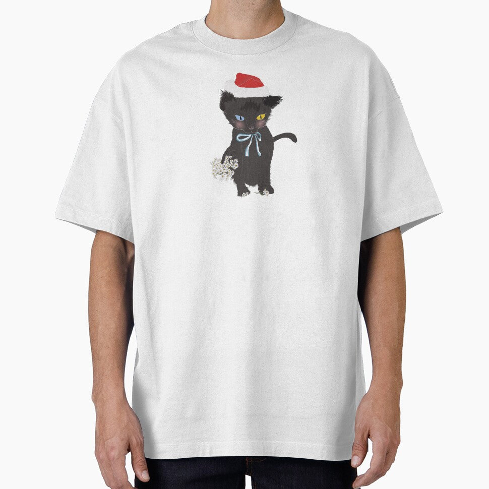 Christmas Theme Merry Christmas Black Cat – Cute Holiday Kitty with Santa Hat by Miza Drops