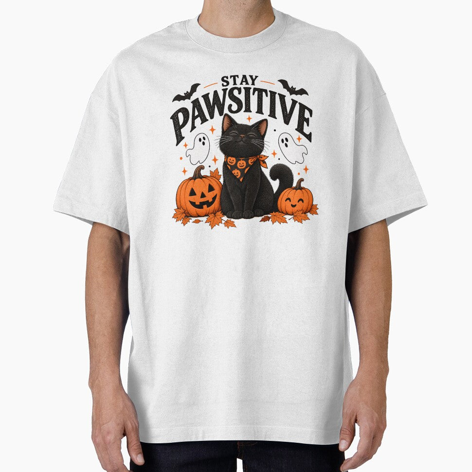 Stay Pawsitive Cute Black Cat Halloween by AhmedAlbb