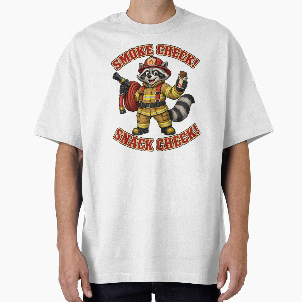 Funny Raccoon Firefighter Smoke and Snack Check Design by Kolibra