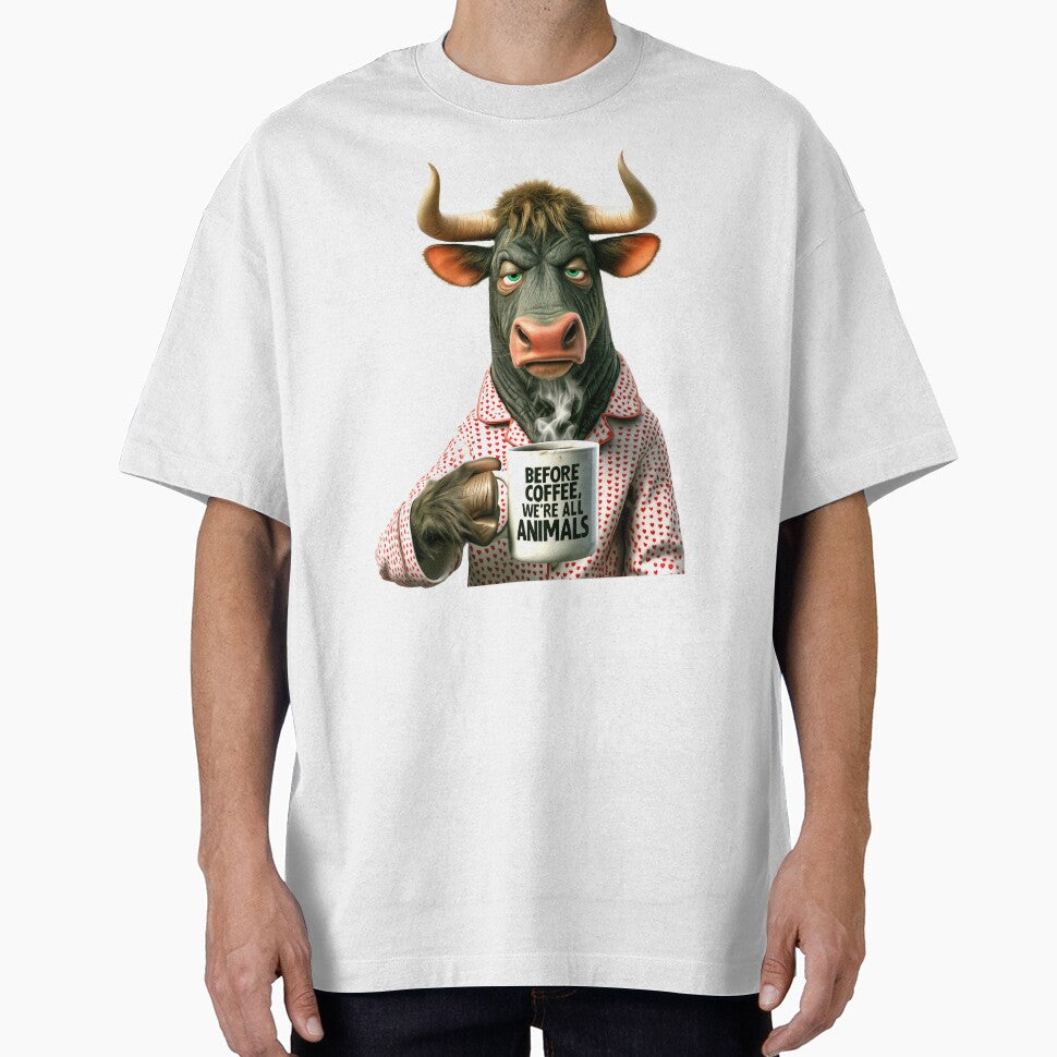 Before Coffee We’re All Animals – Grumpy Bull by AI-lineDesign