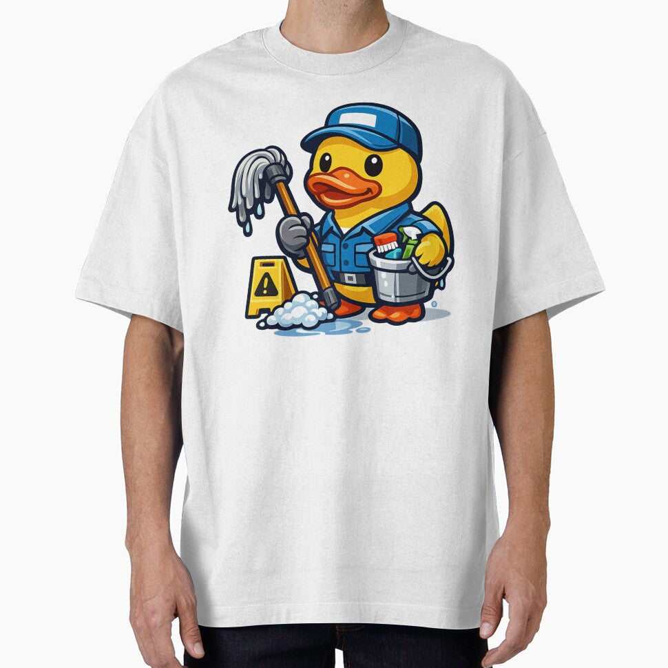 Funny Janitor Rubber Duck Cartoon Cleaning Duck by BROHLine Studio