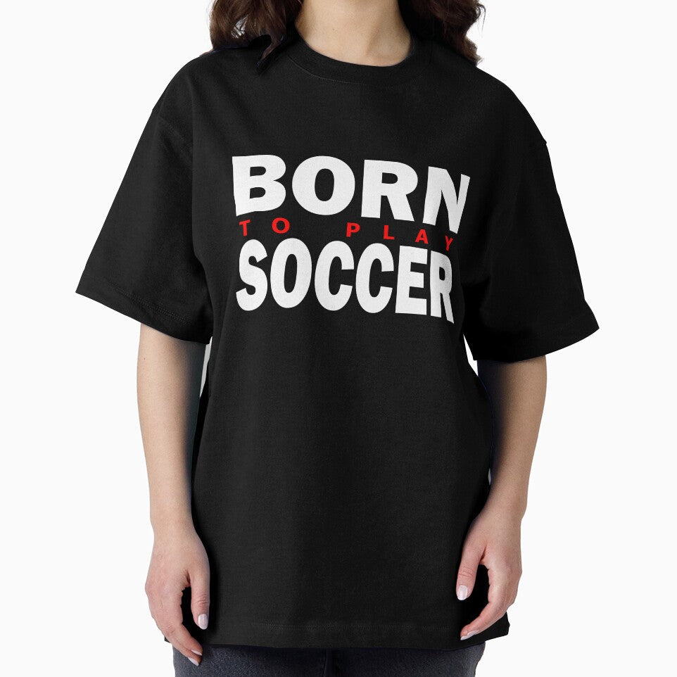 Born to Play Soccer Red and White Typographic Design by MimsTees