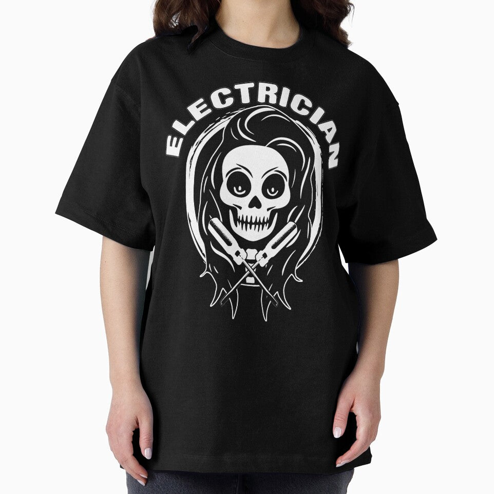 Female Electrician Skull and Screwdriver Crossed Tools White Logo by Nuletto