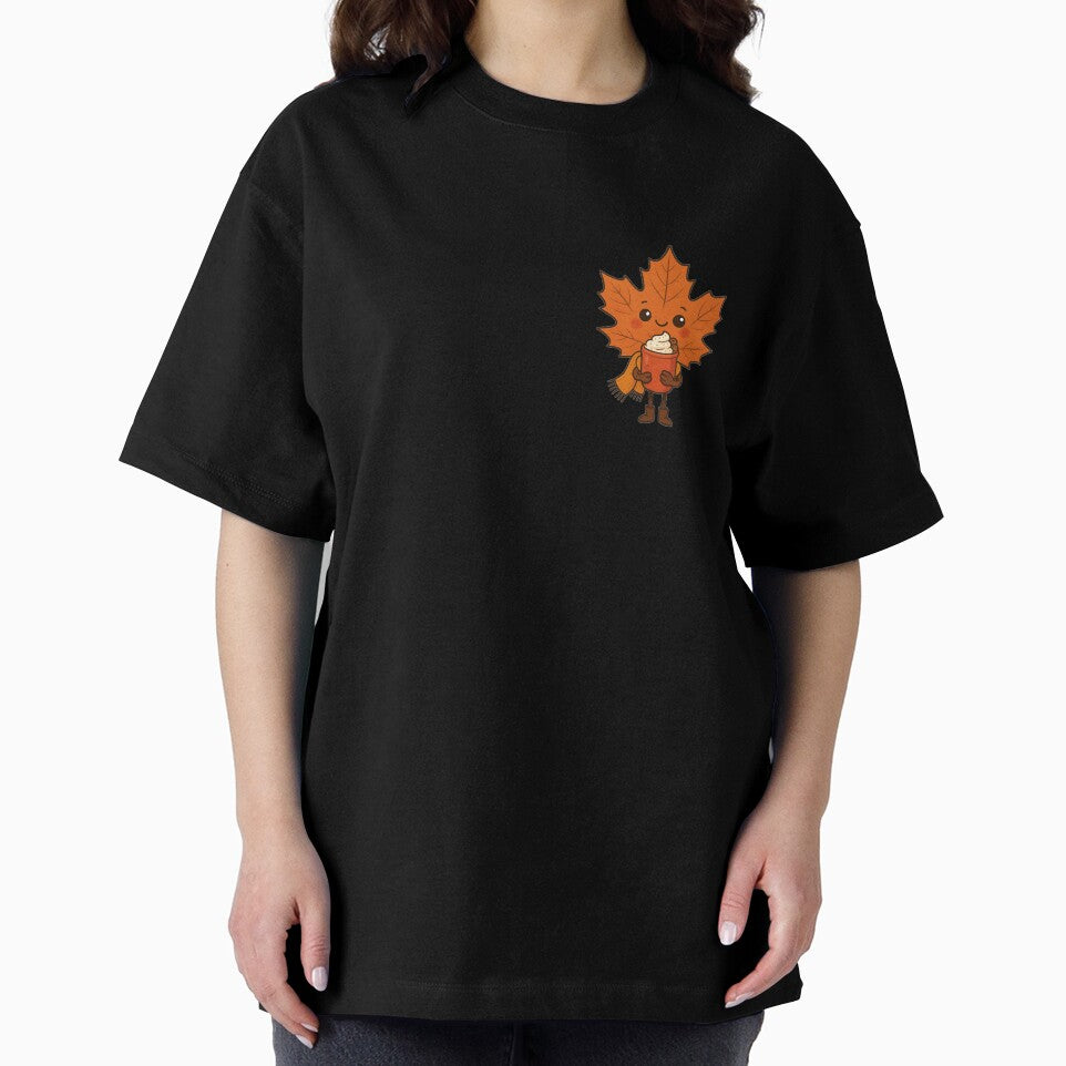 Cozy Autumn Leaf with Coffee – Cute Fall Illustration by CanvasFox