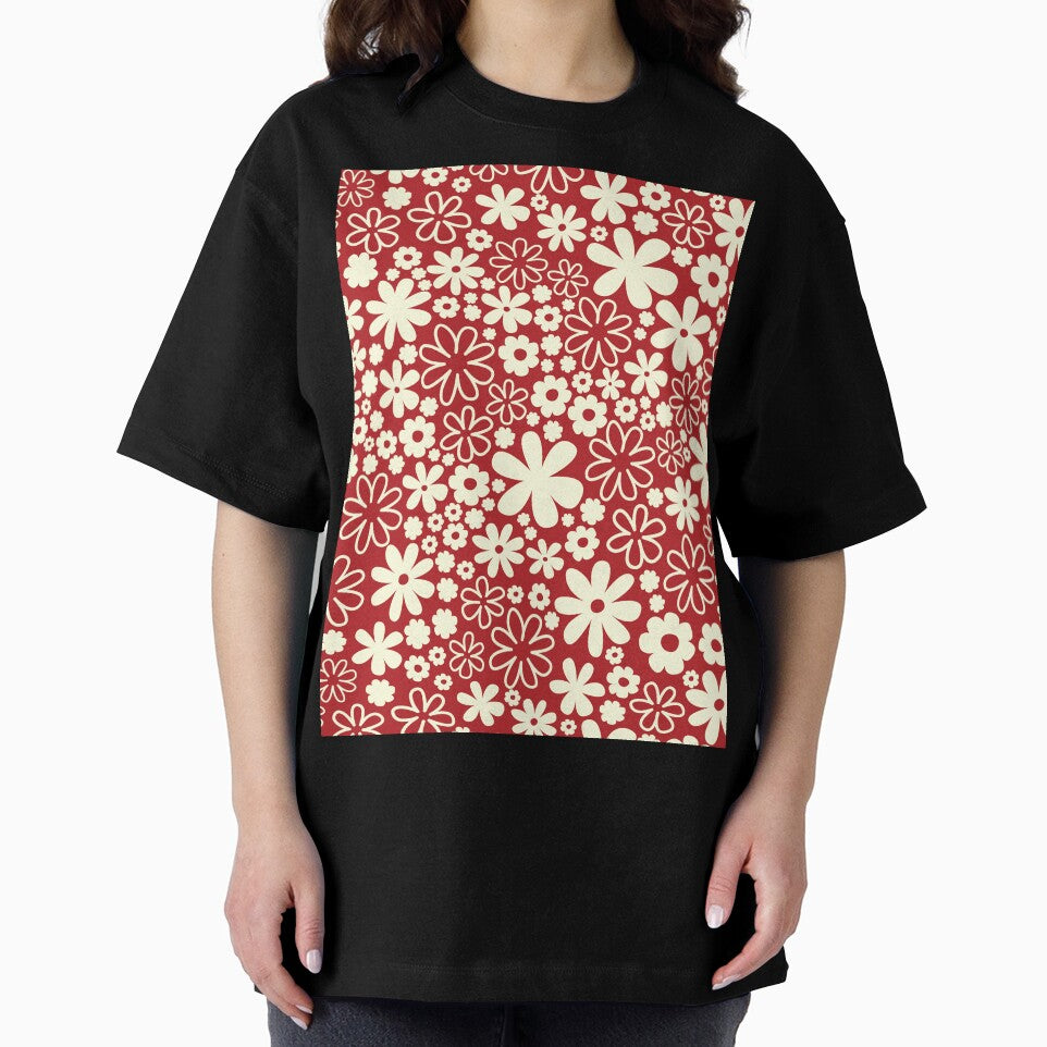 Classic Retro Vintage 50s Christmas Flower Pattern in Red and Cream by blomastudios