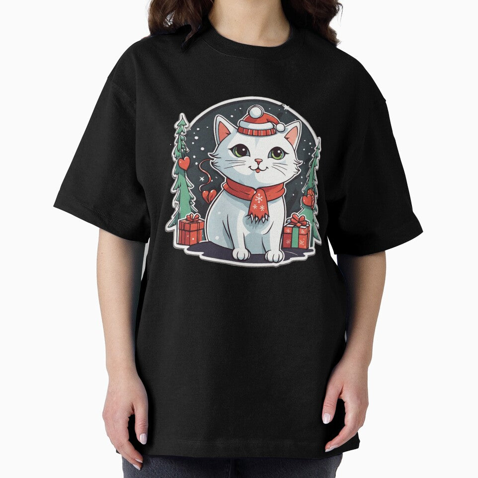 Cute white Christmas cat with green eyes. Cat Christmas gift.2 by By-Jeff