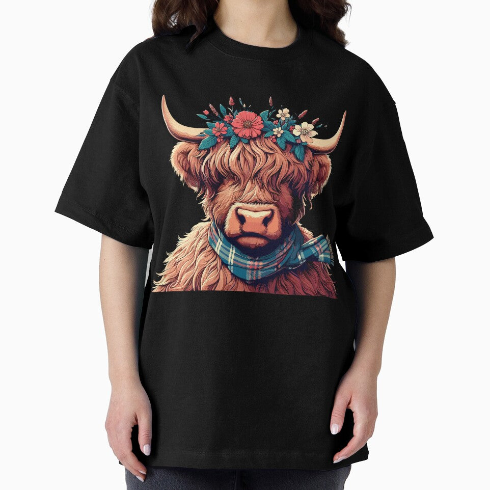 Funny scottish highland cow with flower crown by TomFrontierArt