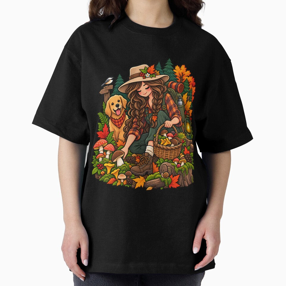 Cozy Fall Mushroom Foraging Hiking Autumn Nature Girl by Tbenghali