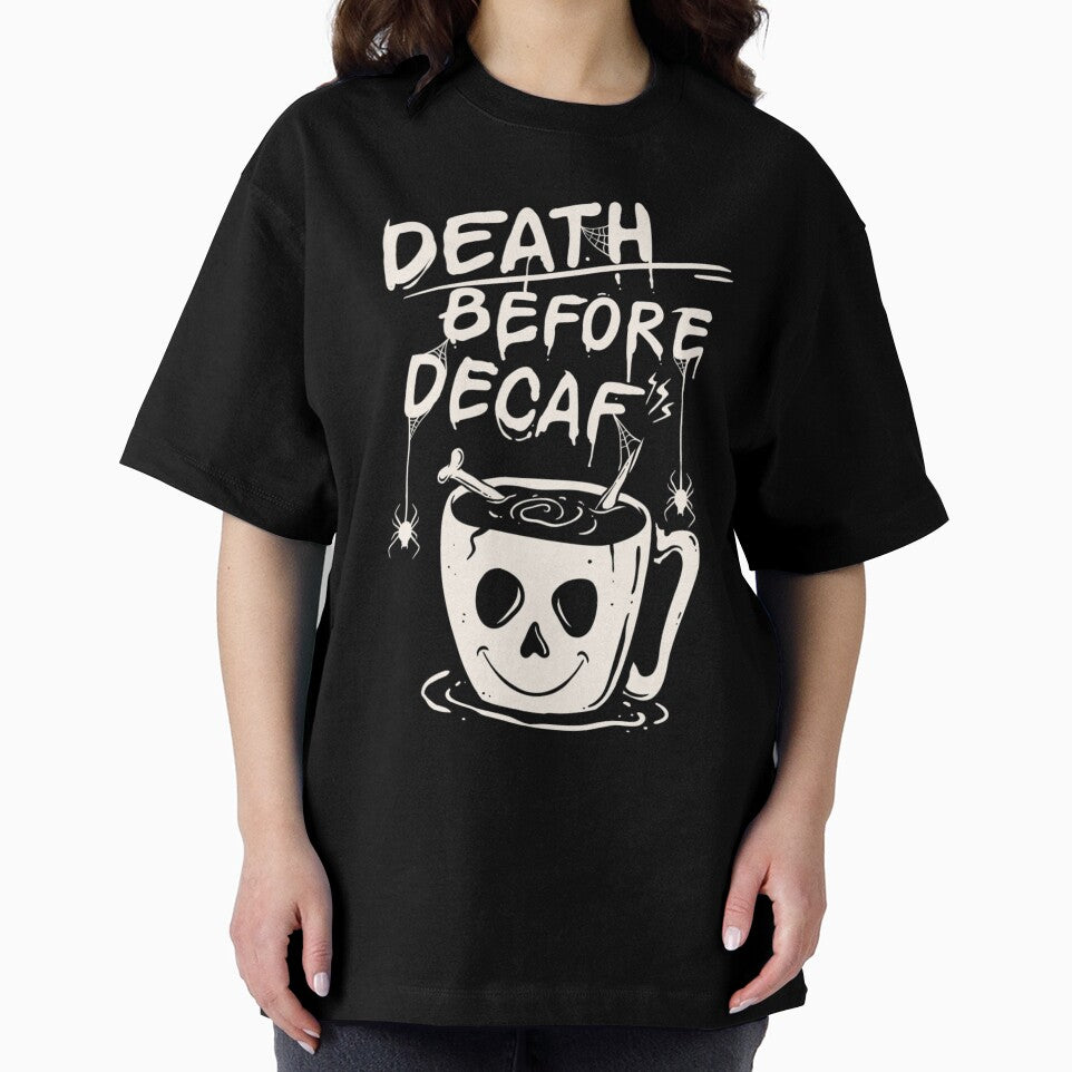 death before decaf coffee illustration Halloween 2020 mask sticker T-Shirt by zugharo2019