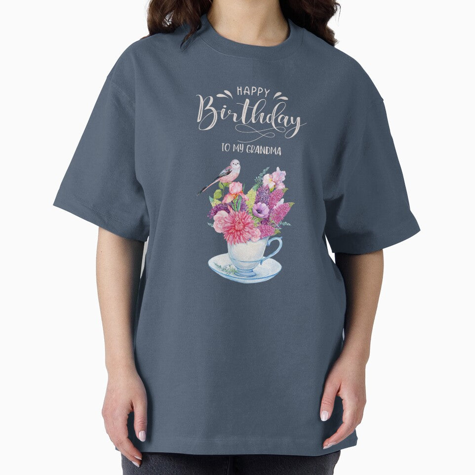 Happy Birthday Grandma - Floral - Bird by patternjp