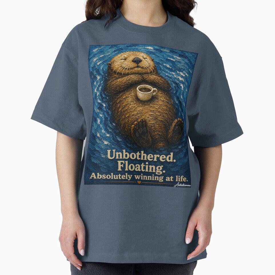 Sea Otter Floating Coffee Cup Flat Illustration Unbothered Animal Art by Artisticanvas