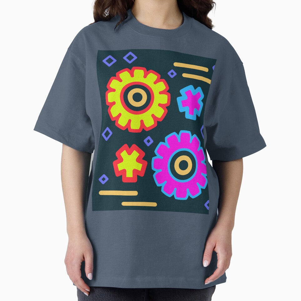 Dark Retro 90s Memphis Style Cogs and Diamonds by The Nomadic Designs