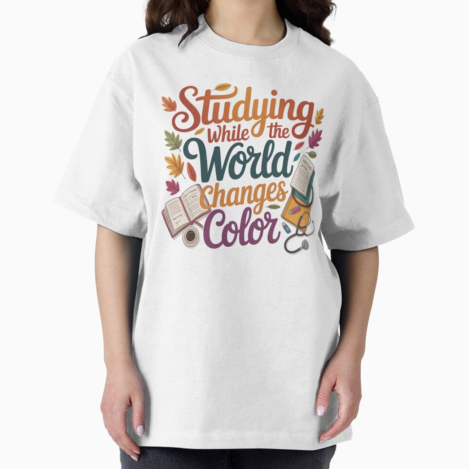 Studying While the World Changes Color – Autumn Study Cozy Fall Student Book Lover by CuteDesignables